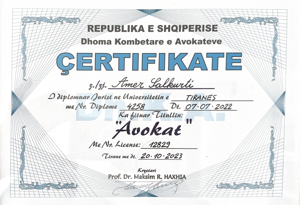 Certifikate Titulli Avokate